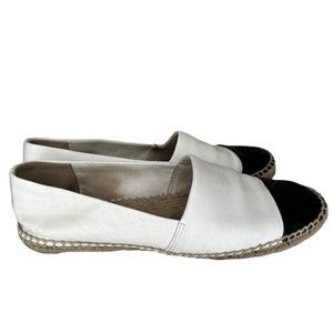 TORY BURCH Colorblock Espadrilles Leather Ivory Black Women’s Size 10